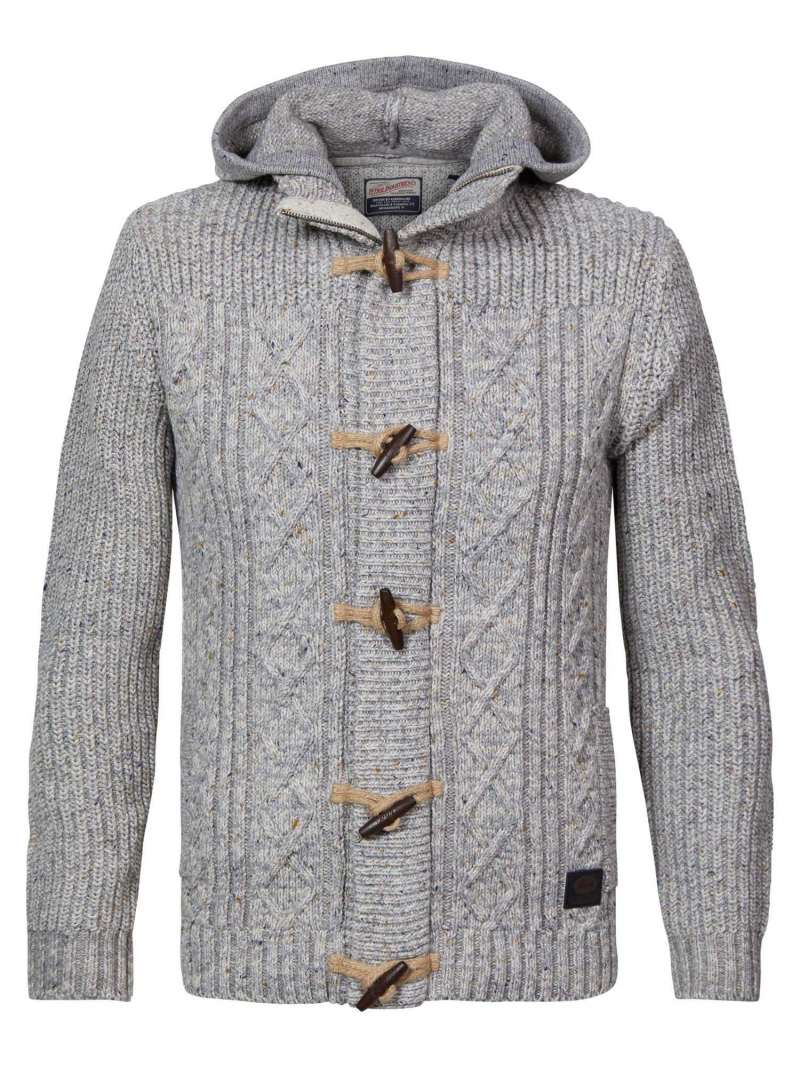 Jaqueta de punt d'home amb caputxa Petrol, model KWH210/0009, gris clar jaspiat - 2 - La Casa Dels Pantalons