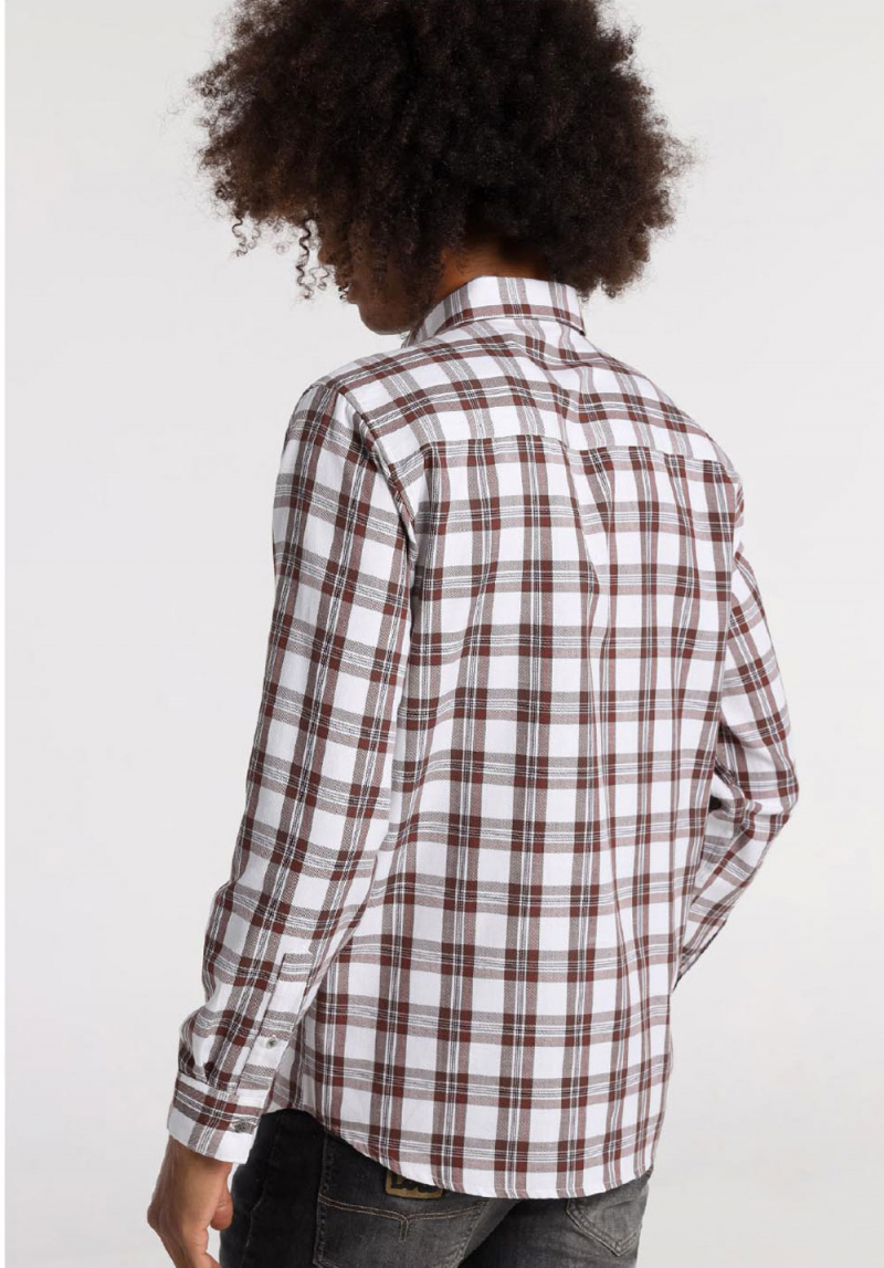 Camisa d'home de màniga llarga Lois, model 14492/111, de quadres marrons - 2 - La Casa Dels Pantalons