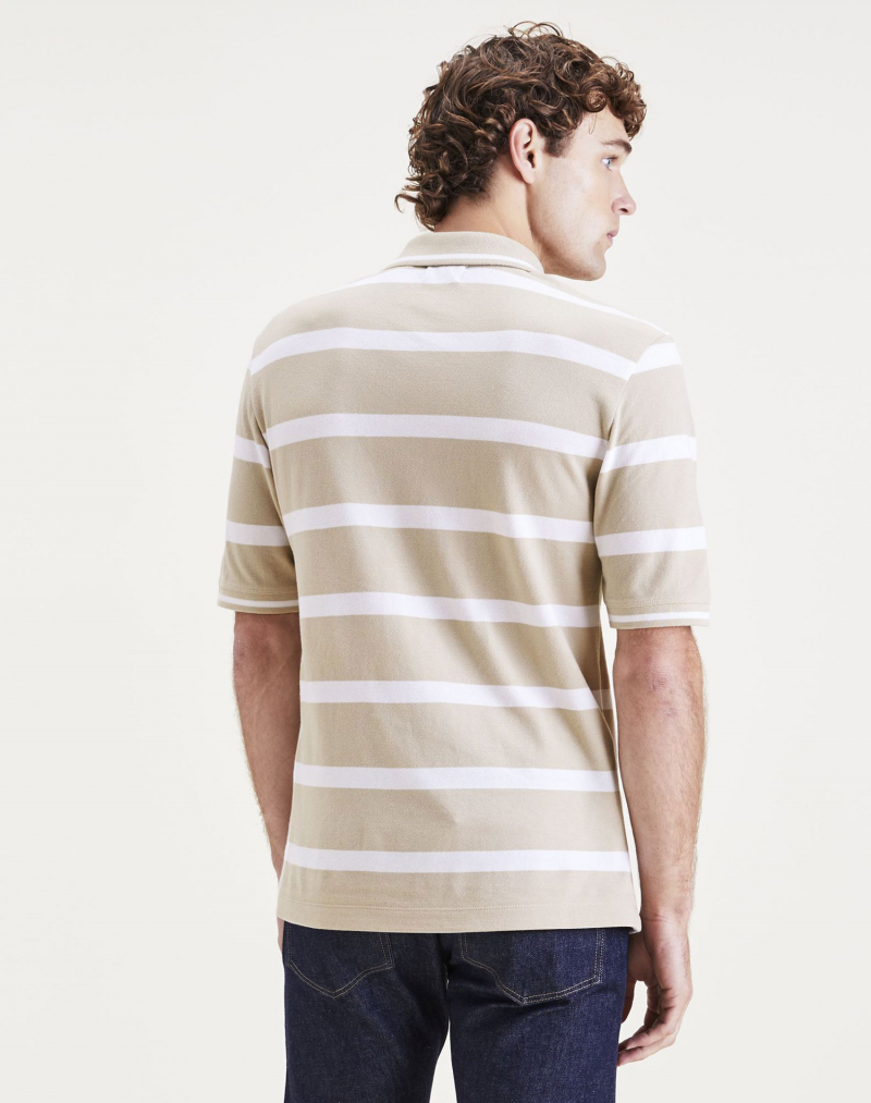 Polo d'home de màniga curta Dockers, model A4766-0005, de ratlles beix - 3 - La Casa Dels Pantalons