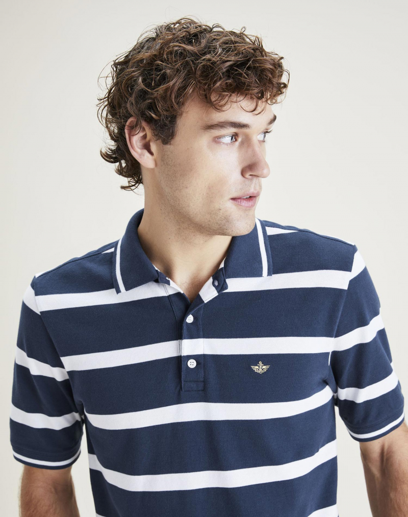 Polo d'home de màniga curta Dockers, model A4766-0007, de ratlles blau marí - 2 - La Casa Dels Pantalons