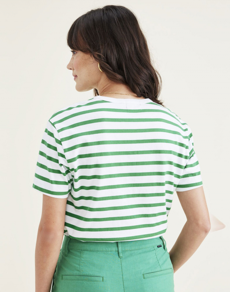 Samarreta de dona de màniga curta Dockers, model A4265-0003, blanca amb ratlles verdes - 2 - La Casa Dels Pantalons