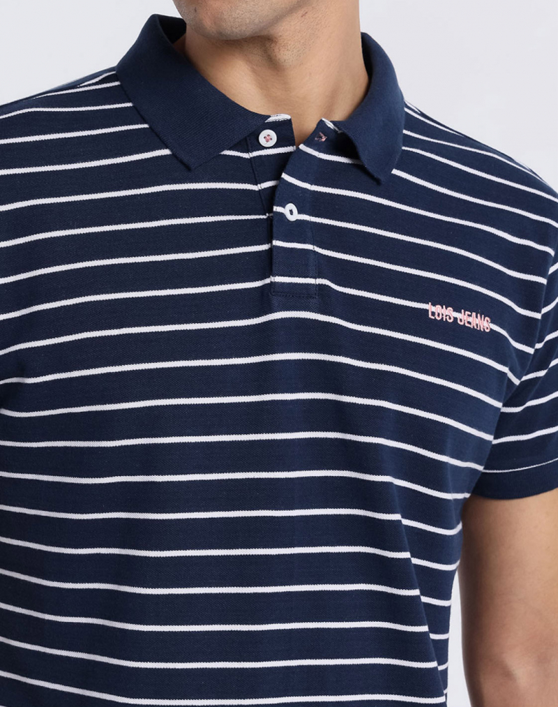 Polo d'home de màniga curta Lois, model 13219/469, de ratlles blau marí - 2 - La Casa Dels Pantalons