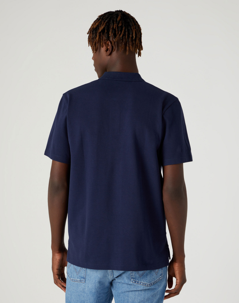 Polo piqué d'home amb butxaca de màniga curta Wrangler, W7BJK4114 112330816, blau marí - 2 - La Casa Dels Pantalons