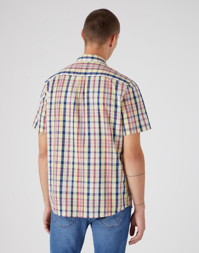 Camisa de hombre de manga corta Wrangler, modelo W5K03OY36 112331113, de cuadros beige - 3 - La Casa Dels Pantalons
