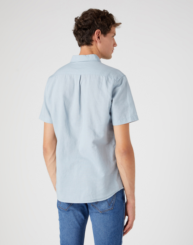 Camisa d'home de màniga curta Wrangler, model W5K0LOM31 112330782, blava - 2 - La Casa Dels Pantalons