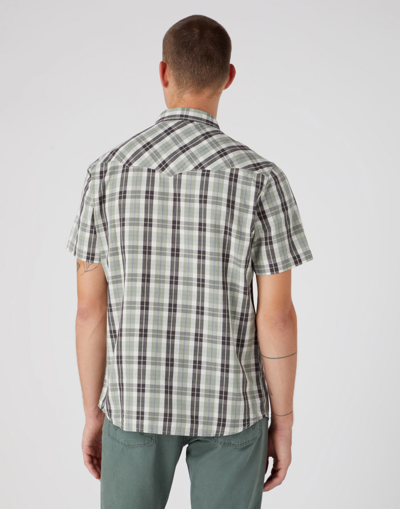 Camisa d'home de màniga curta Wrangler, model W5H8T4100 112330796, de quadres caqui - 2 - La Casa Dels Pantalons