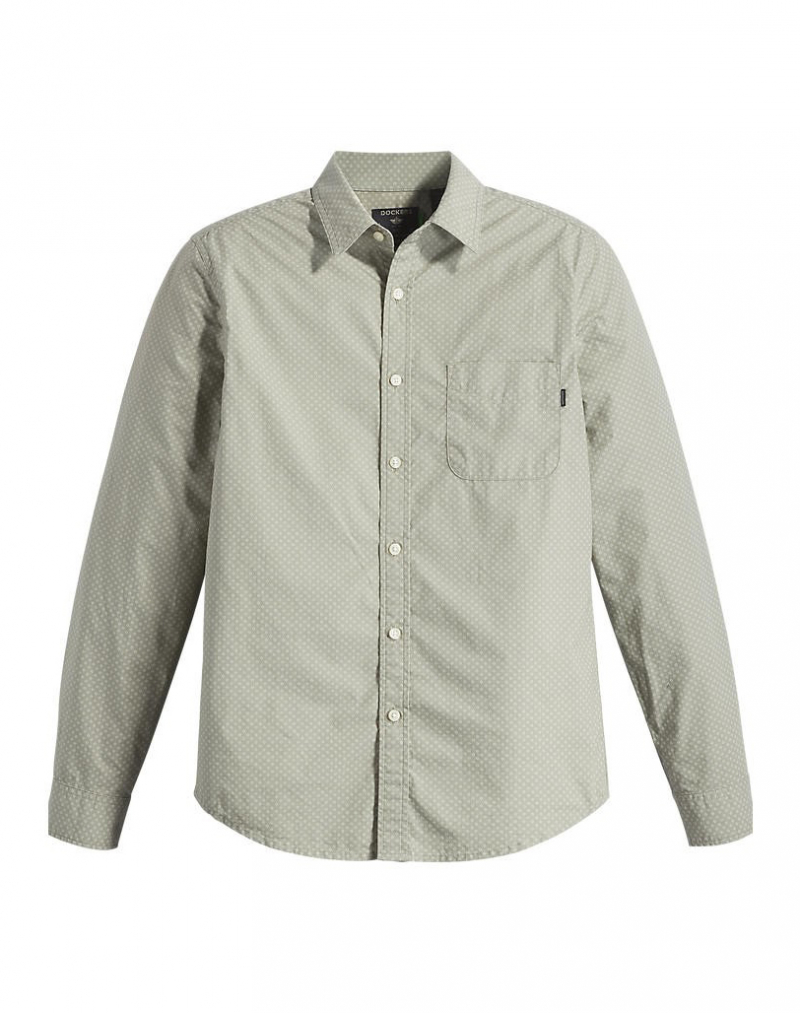 Camisa d'home de popelín de màniga llarga Dockers, model A1114-0106, verd gris - 3 - La Casa Dels Pantalons