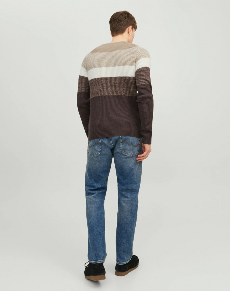 Jersey de hombre de cuello redondo Jack & Jones Pannel, modelo 12236304, de franjas marrones - 3 - La Casa Dels Pantalons