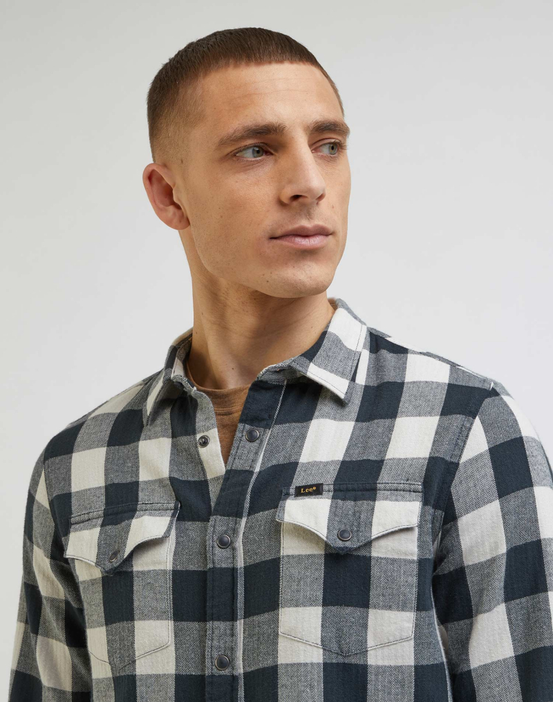 Camisa d'home de viella de màniga llarga Lee, L66RRRNQ 112341776, de quadres negres - 2 - La Casa Dels Pantalons
