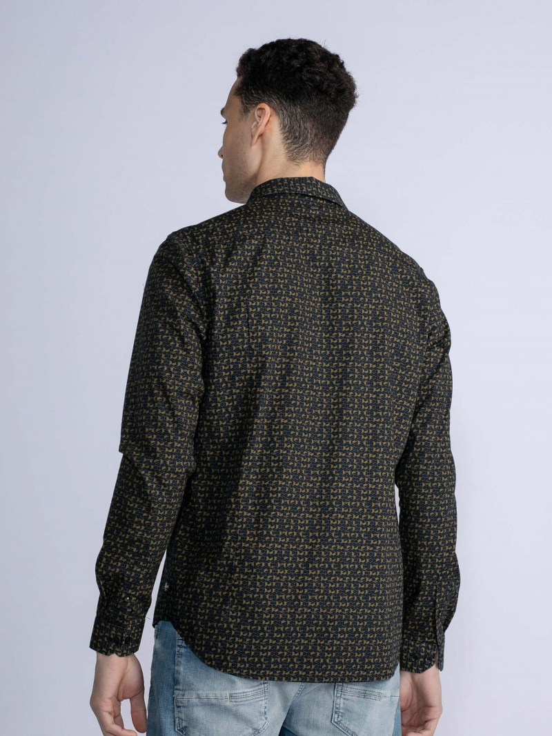 Camisa d'home de màniga llarga Petrol Industries, SIL406/6157, negra amb mostra mostassa - 2 - La Casa Dels Pantalons