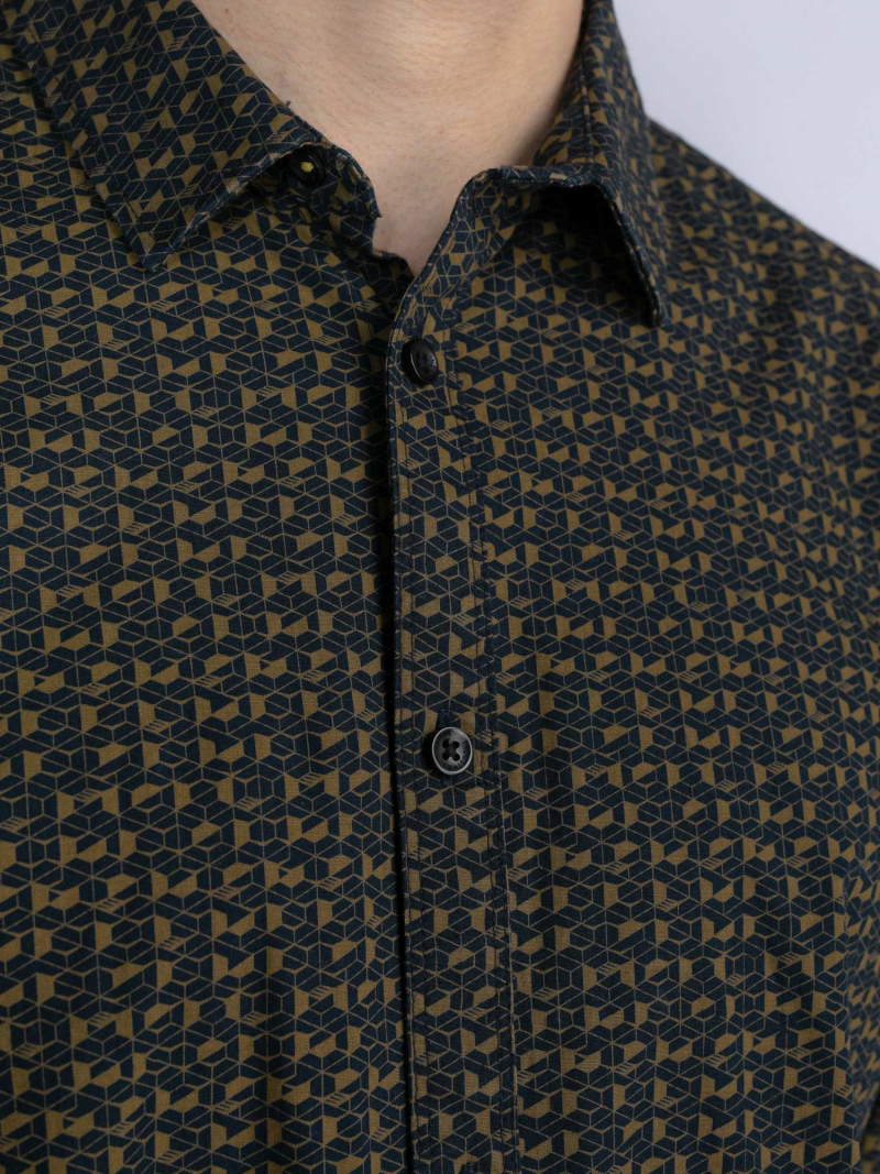 Camisa d'home de màniga llarga Petrol Industries, SIL406/6157, negra amb mostra mostassa - 3 - La Casa Dels Pantalons