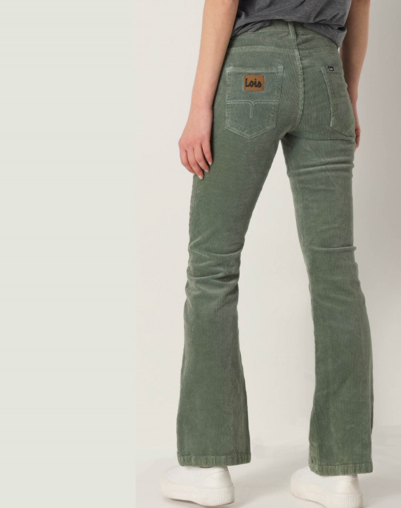 Pantalones vaqueros de pana de mujer Lois Ágata flare, modelo 20142/572, verde claro - 2 - La Casa Dels Pantalons