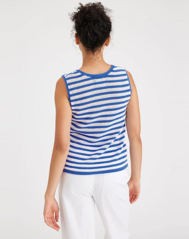 Camiseta de mujer sm Dockers, modelo A6985-0002, blanca con rayas azules - 2 - La Casa Dels Pantalons