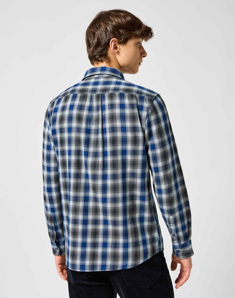 Camisa d'home de màniga llarga de viella Wrangler, model 112357226, de quadres gris i blaus - 2 - La Casa Dels Pantalons