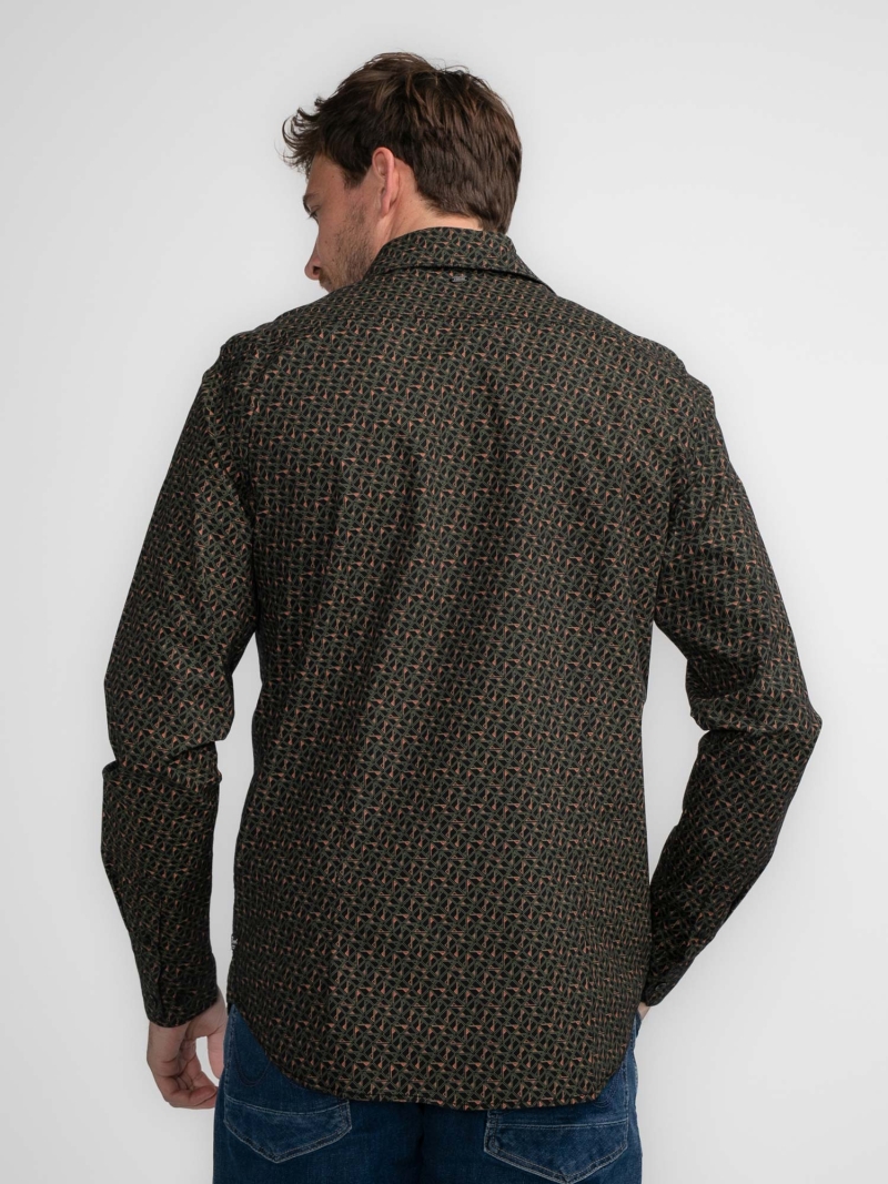 Camisa d'home de màniga llarga Petrol, model SIL404/9091, estampada amb tons caqui - 2 - La Casa Dels Pantalons