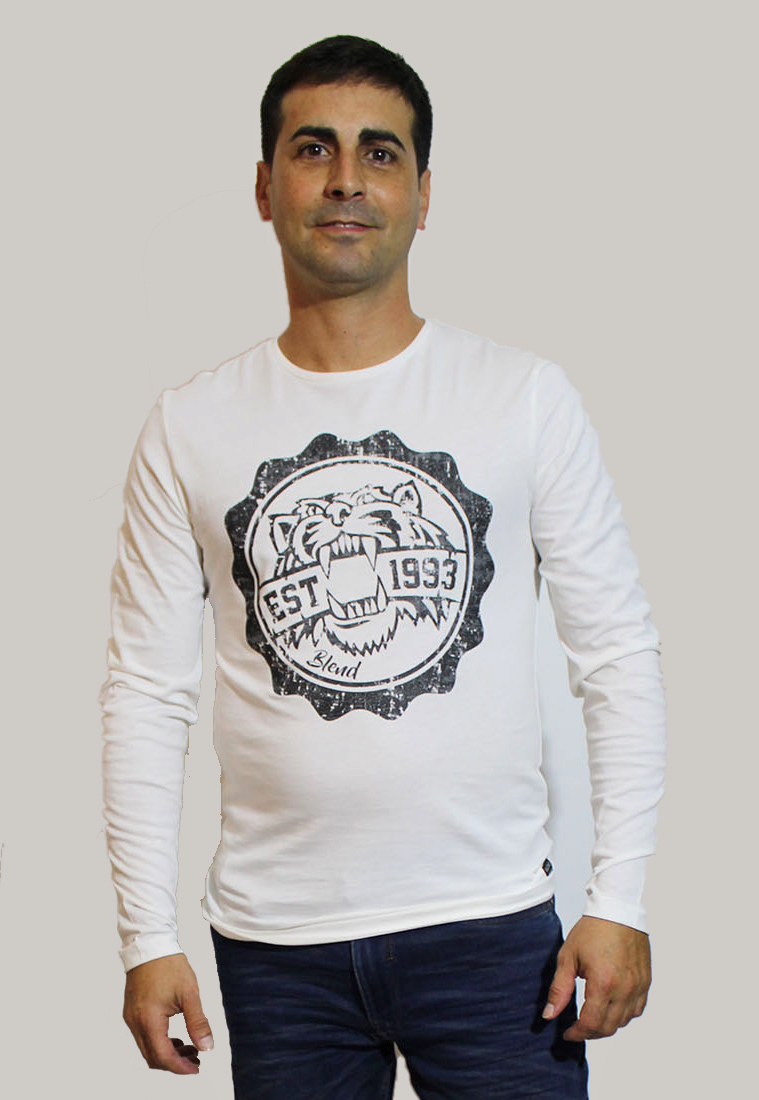 Foto 1 - Blend camiseta de hombre de manga larga 20705294/70005 blanco marfil