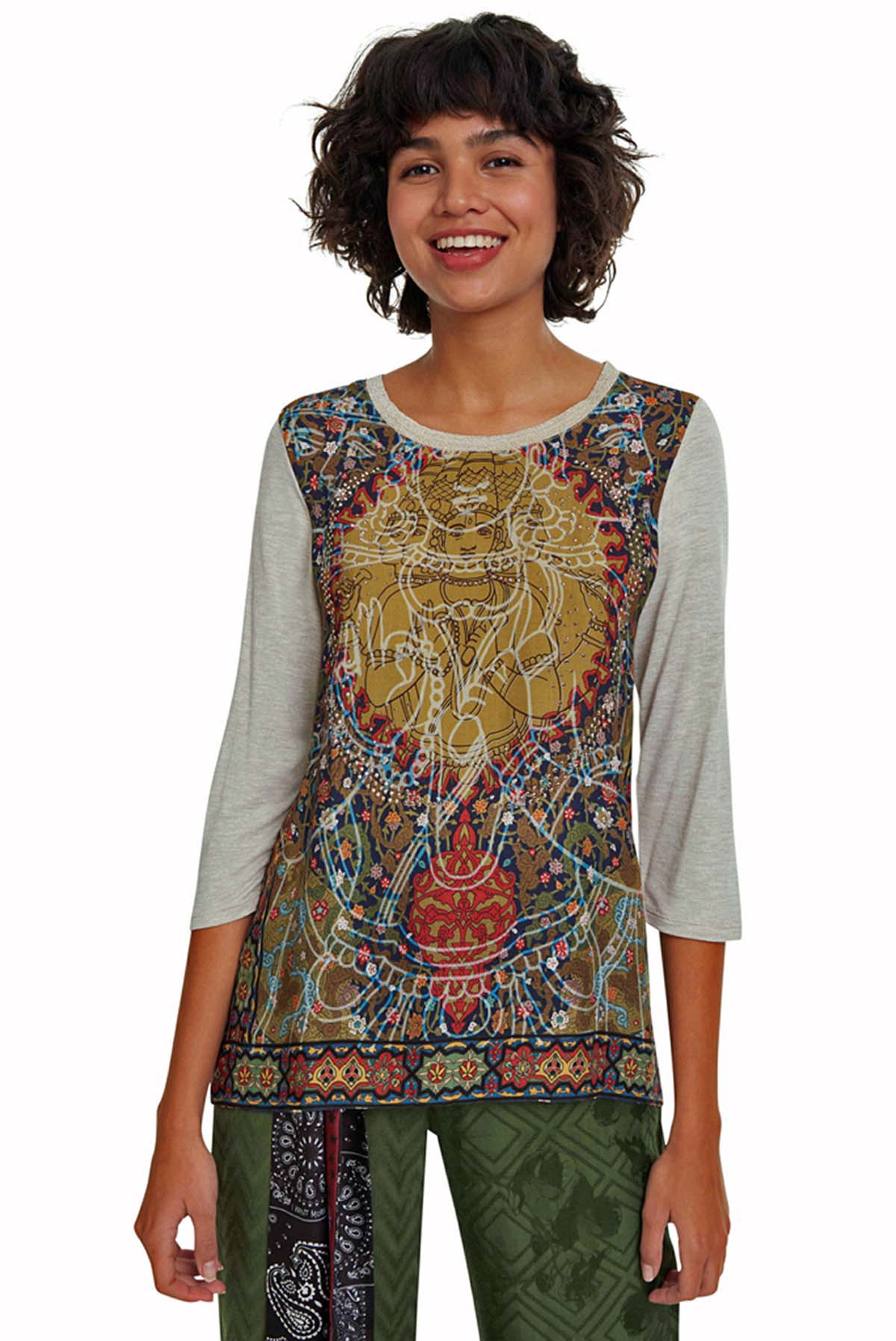 Desigual camiseta 19WWTK85/1018 color beige