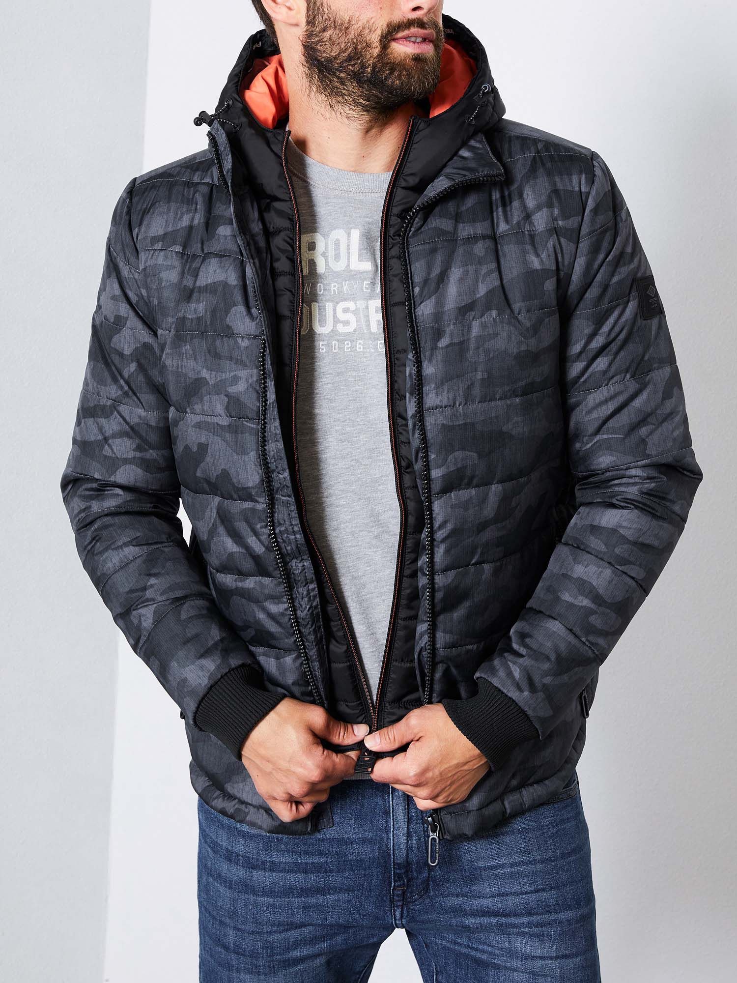 Petrol jaqueta d'home JAC111/9073 color gris amb caputxa extraïble