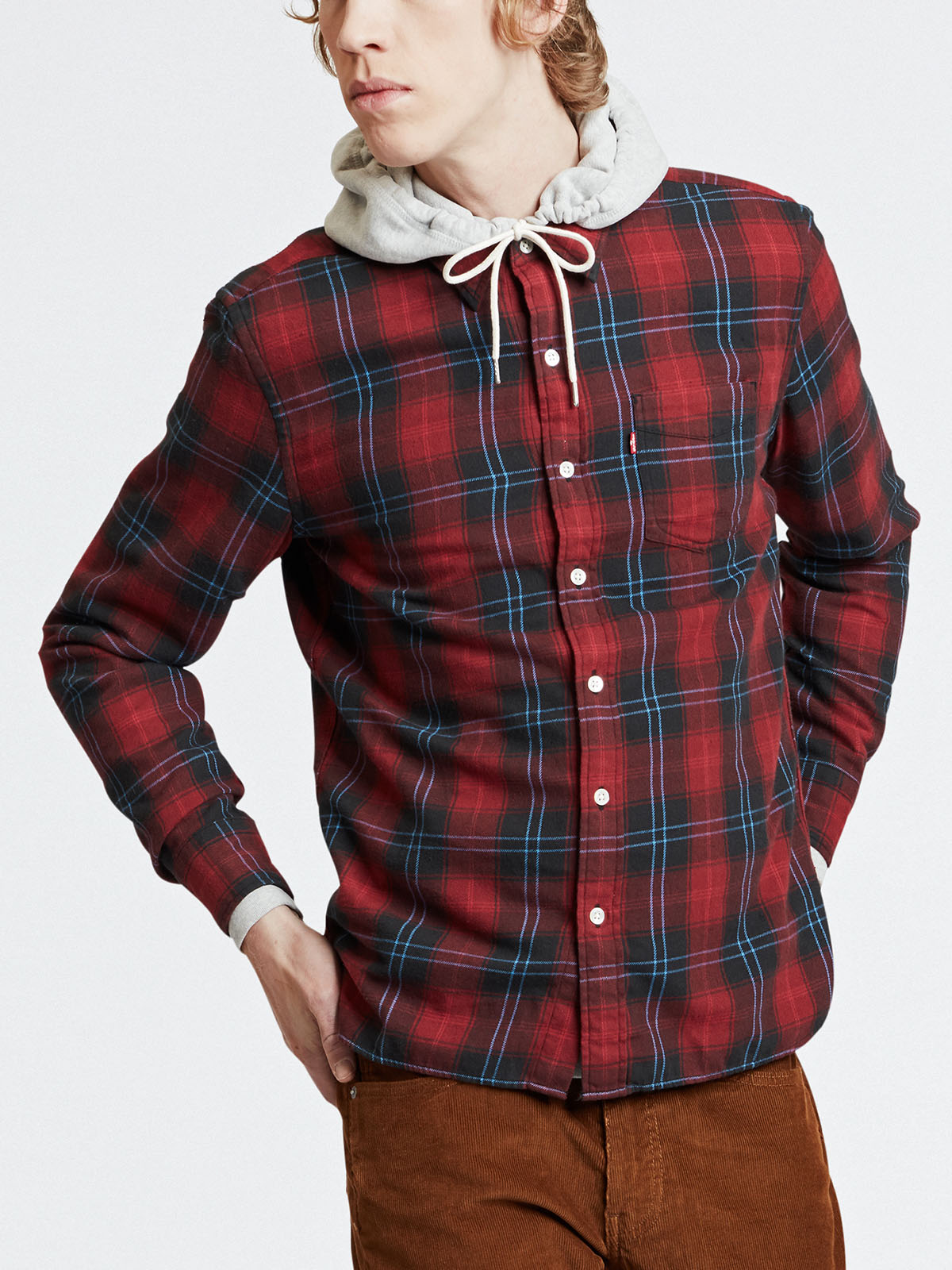 Levi's camisa manga larga algodón 65824.04.50 de cuadros con color rojo