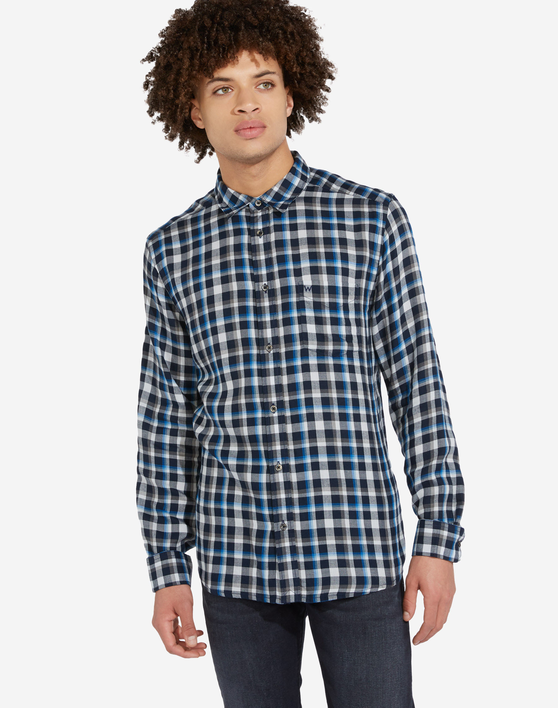 Foto 1 - Wrangler camisa d'home de viella W5A1B415J de quadres blau marí/blau/blanc