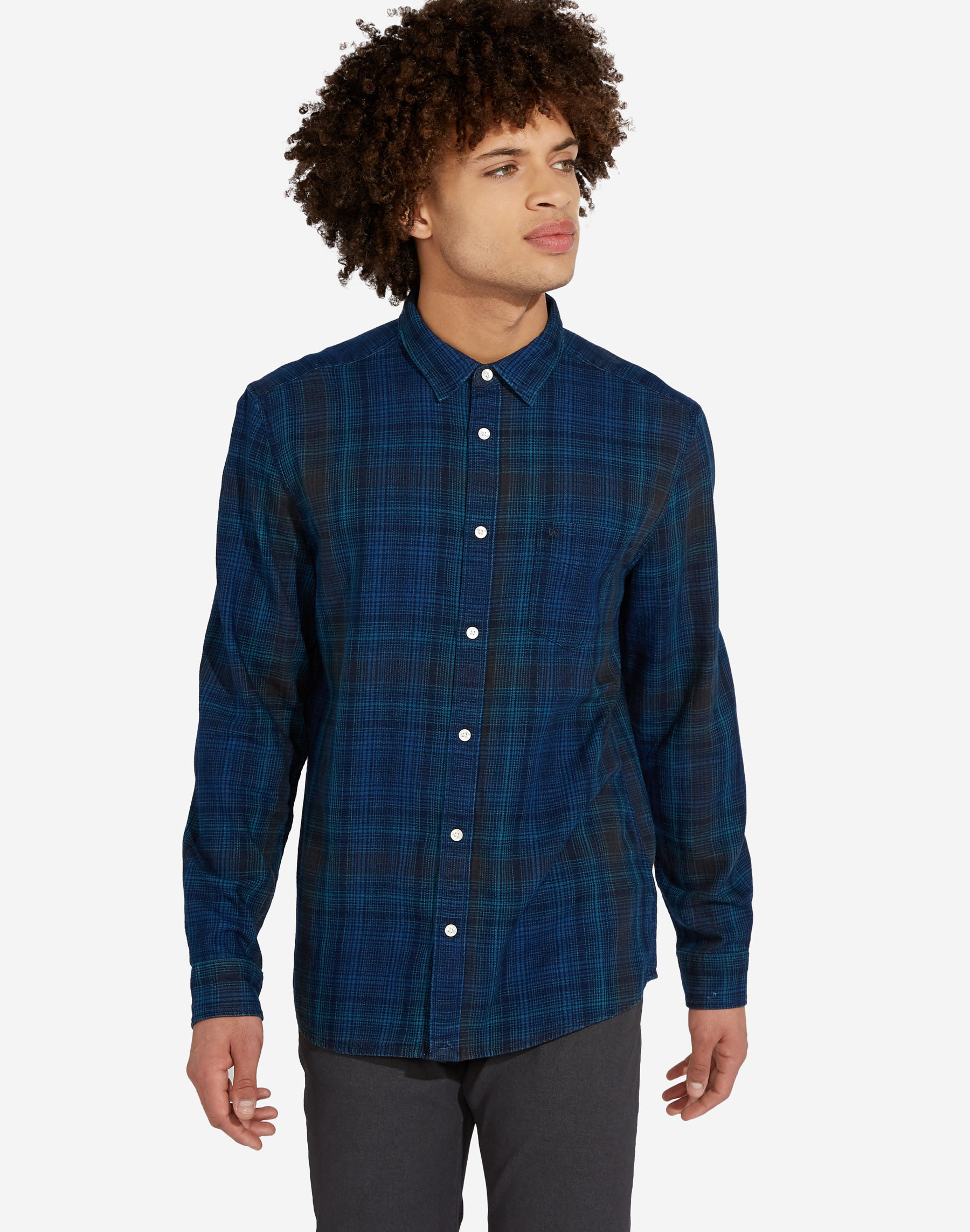 Wrangler camisa de hombre de viella W5A1STXJY de cuadros azules
