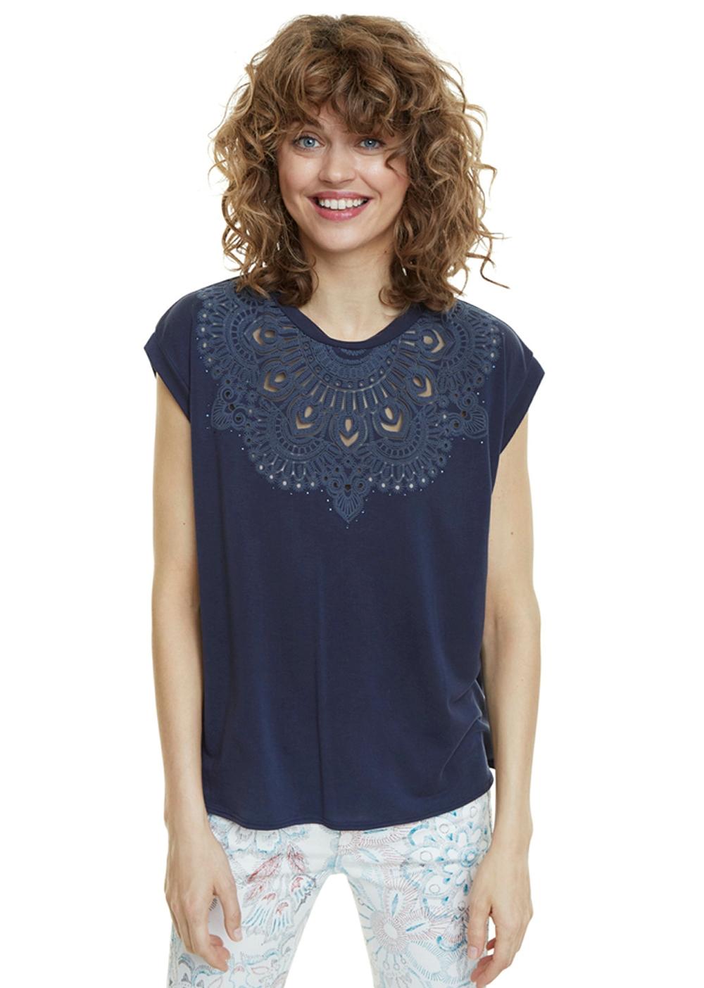 Foto 1 - Desigual camiseta de mujer m/c 20SWTK90 de color azul marino