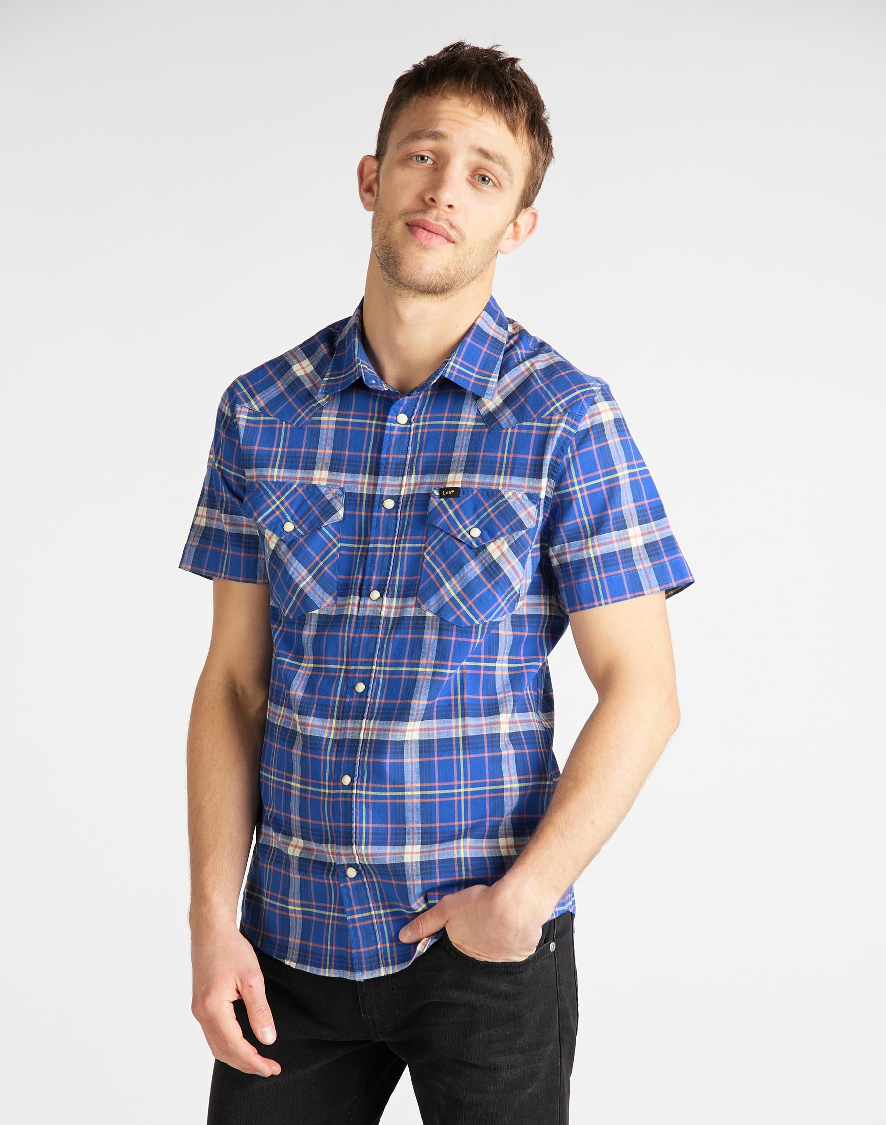 Lee camisa d'home m/c L640DKNJ quadres color blau