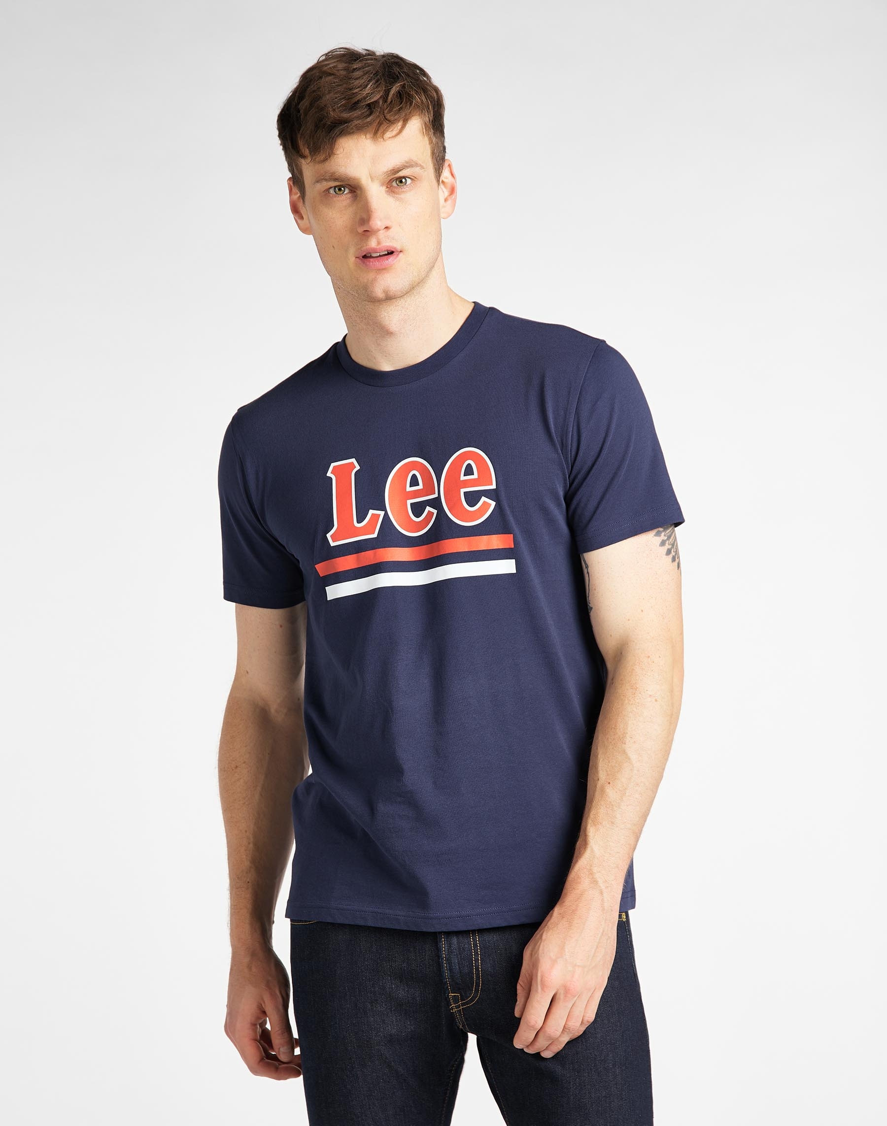 Lee samarreta d'home de m/c L64VFQNM color blau marí i logo taronja