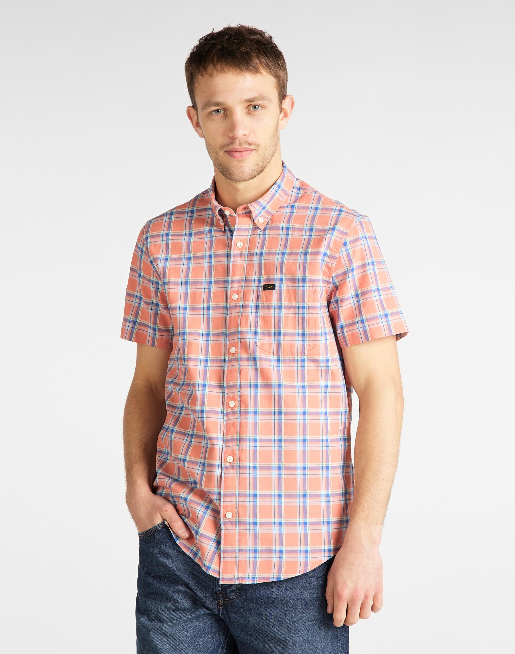 Lee camisa d'home m/c L886DGNI de quadres taronja