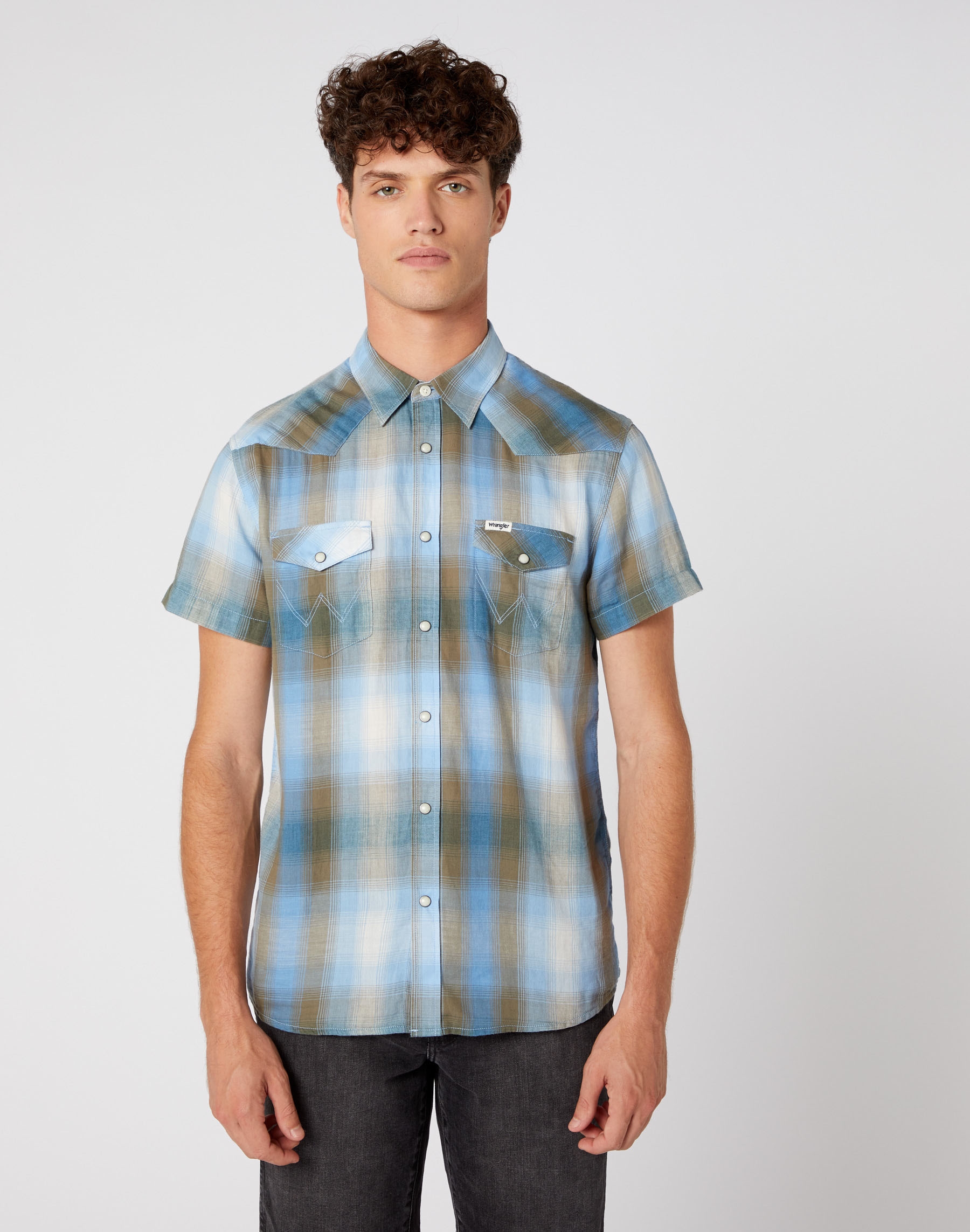 Wrangler camisa d'home m/c W5J06DX45 de quadres verds