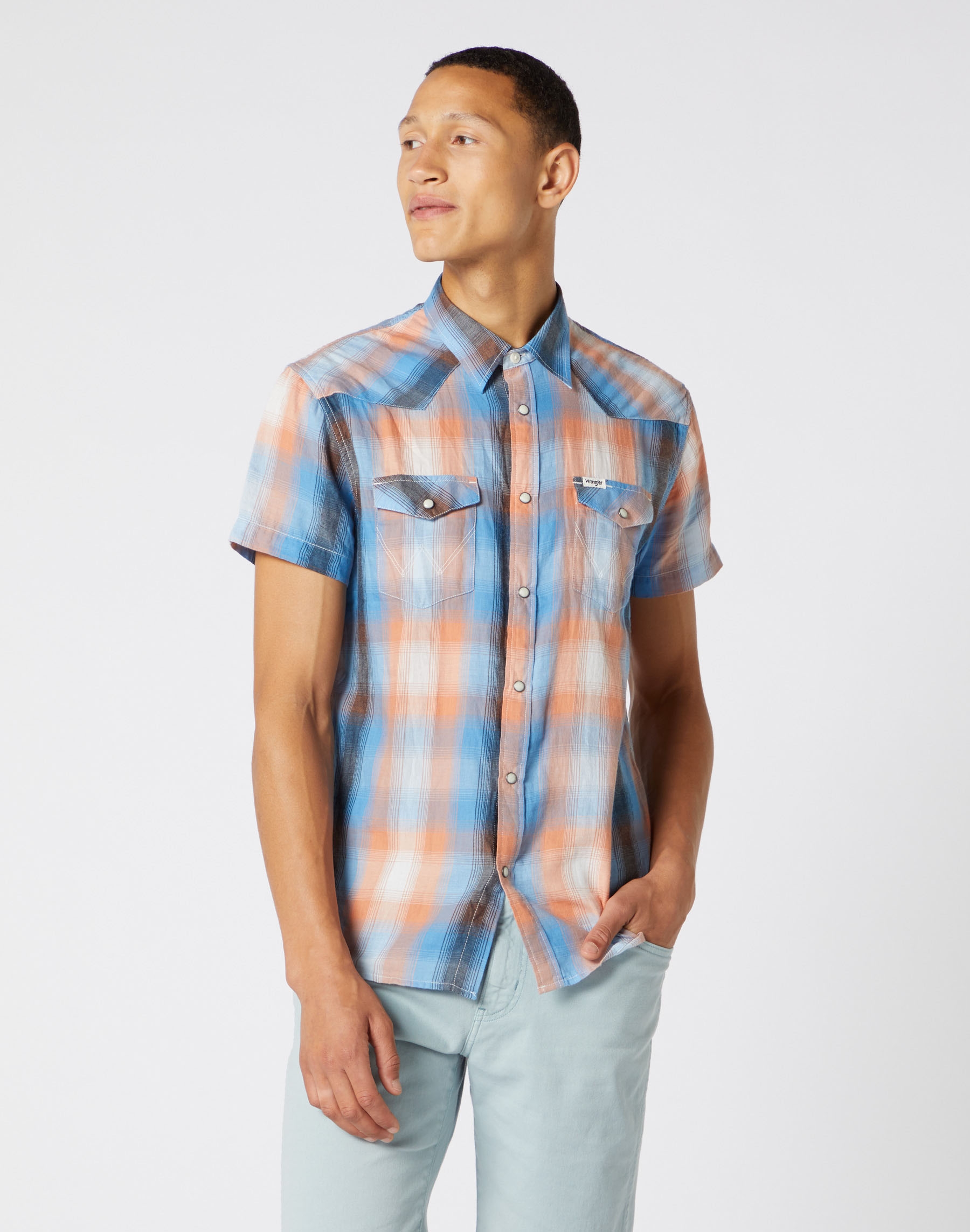 Foto 1 - Wrangler camisa d'home m/c W5J06DXV6 de quadres color taronja