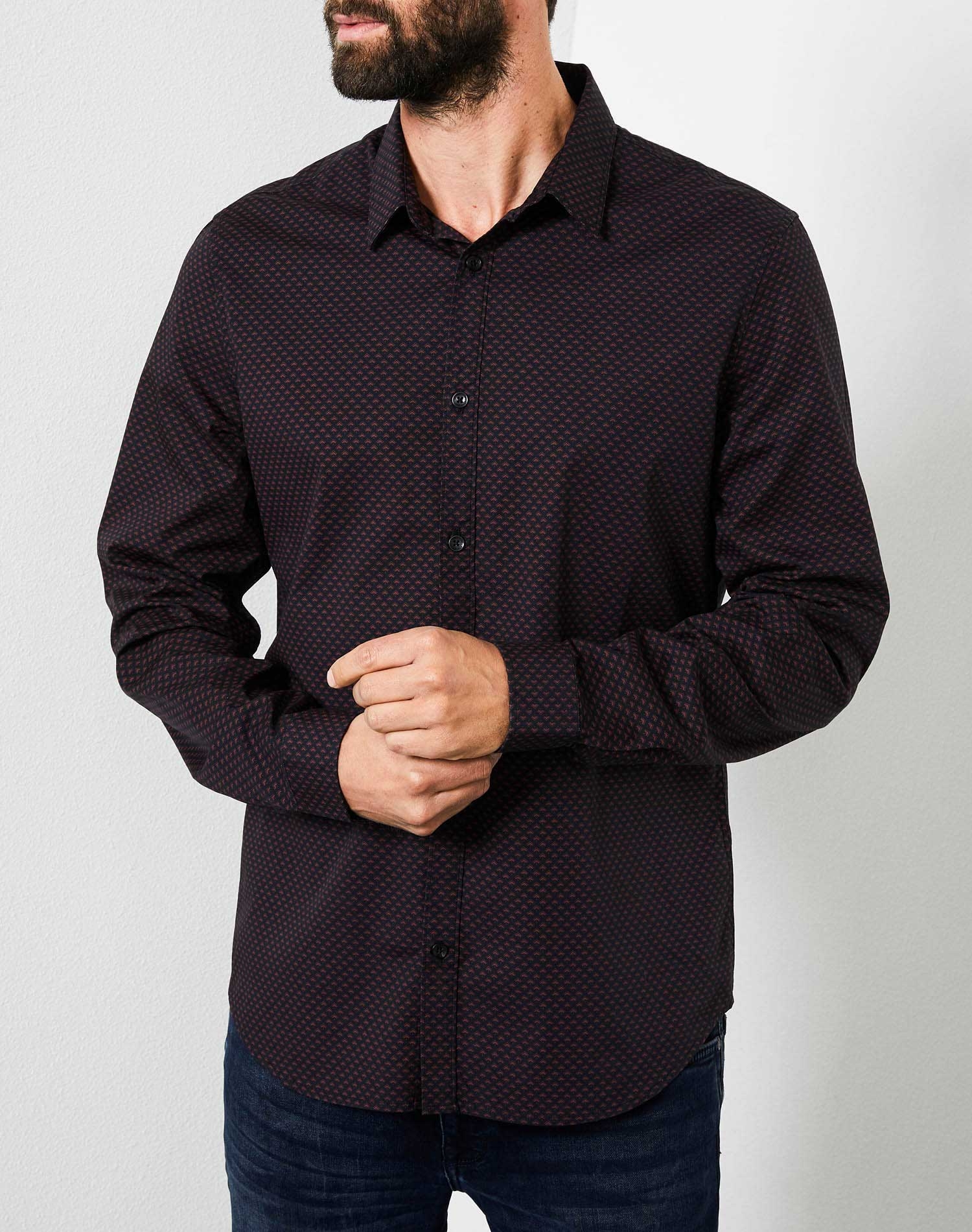 Petrol camisa d'home m/ll SIL402/3093 de color negre amb mostra