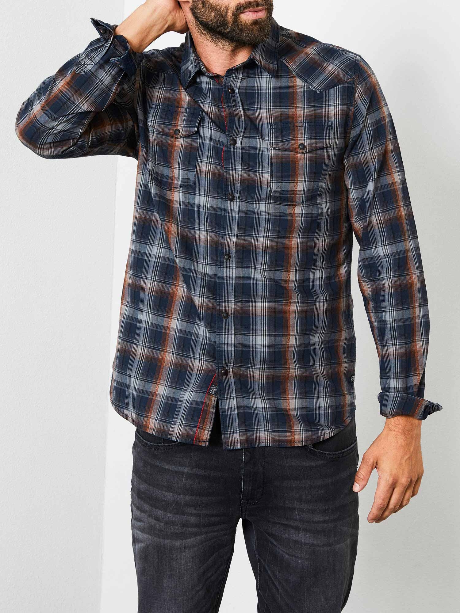 Petrol camisa d'home m/ll SIL404/7062 de quadres marrons