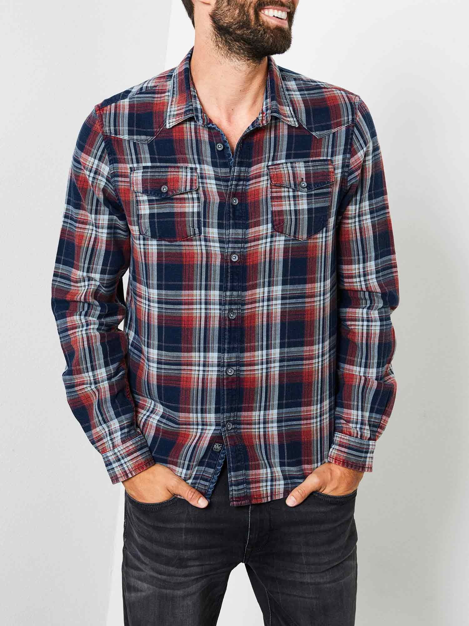 Petrol camisa d'home m/ll SIL408/3061 de quadres vermells