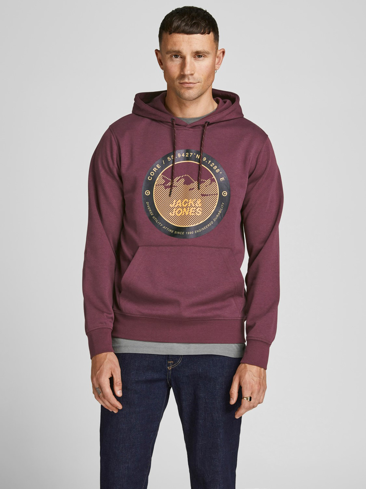 Jack&Jones sudadera de hombre con capucha 12192931 granate