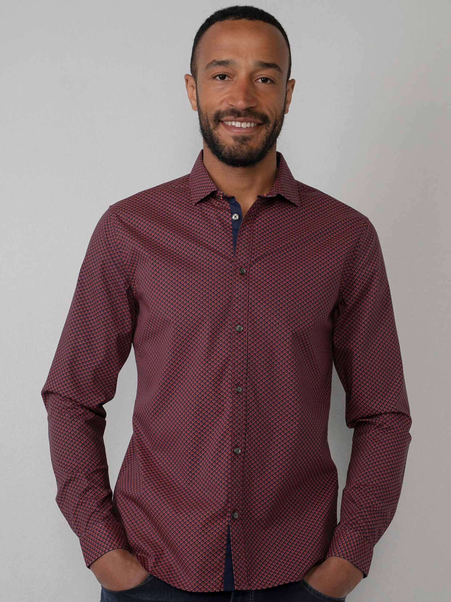 Petrol camisa de hombre de m/l SIL413/3151 burdeos