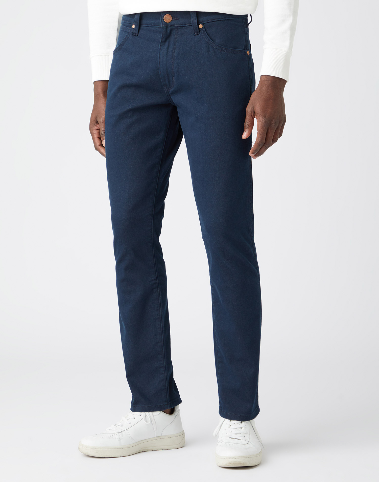 Wrangler Larston slim tapered brushed pantalons texans d'home W18S36114 blau marí