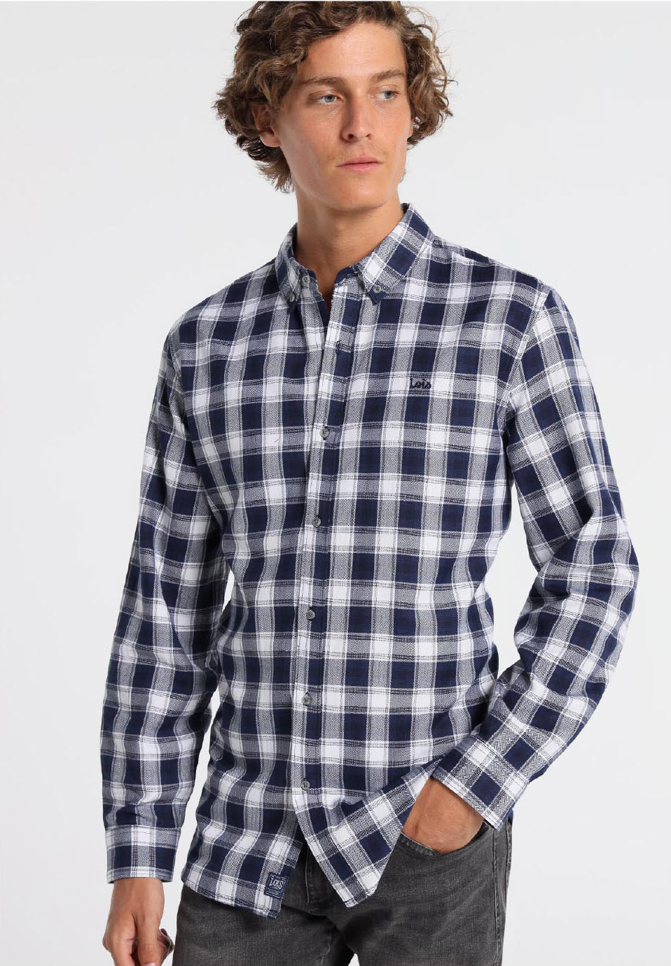 Lois camisa de hombre de m/l 14470/111 de cuadros azul marino