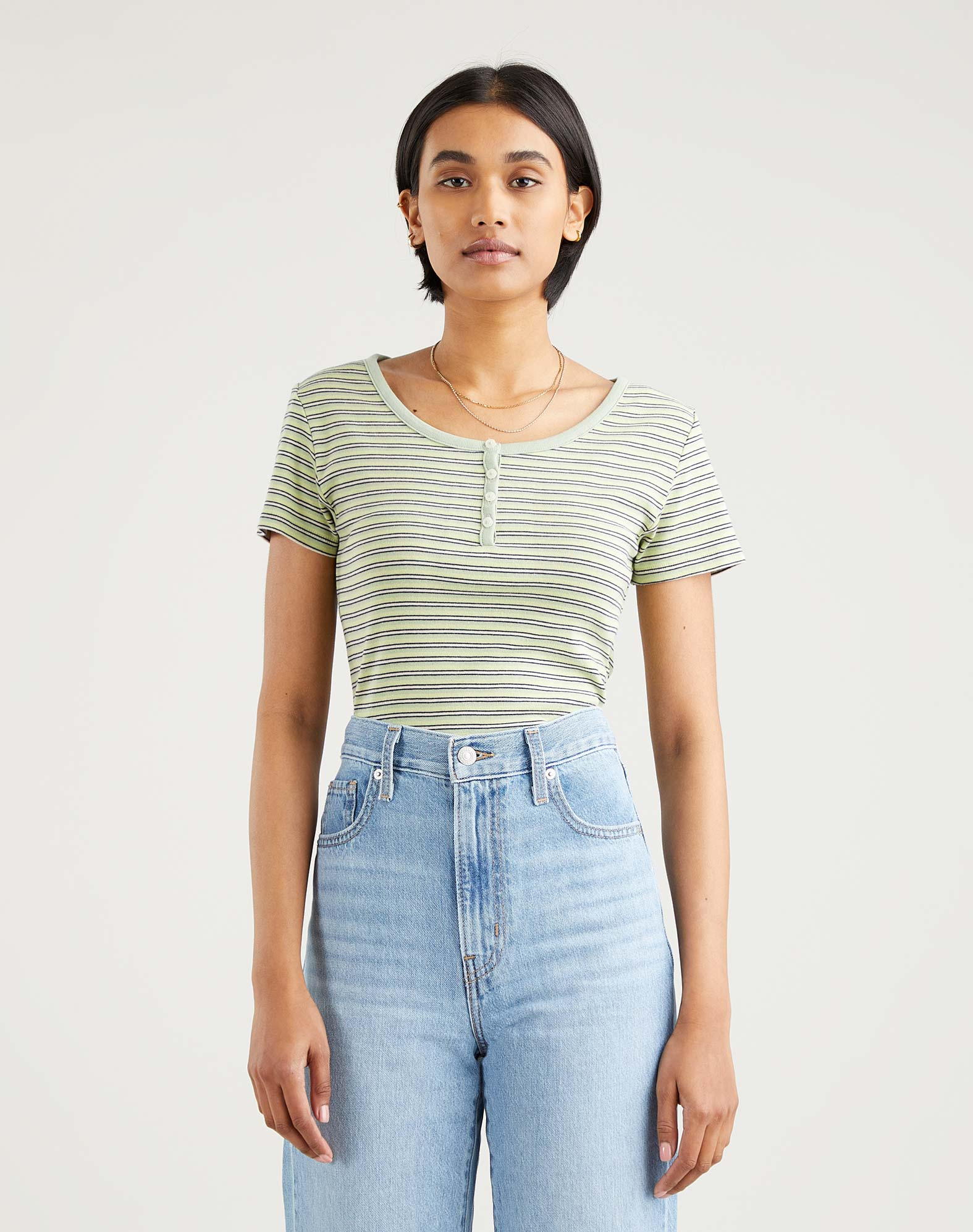 Levi's camiseta de mujer m/c A1890-0002 de rayas caqui