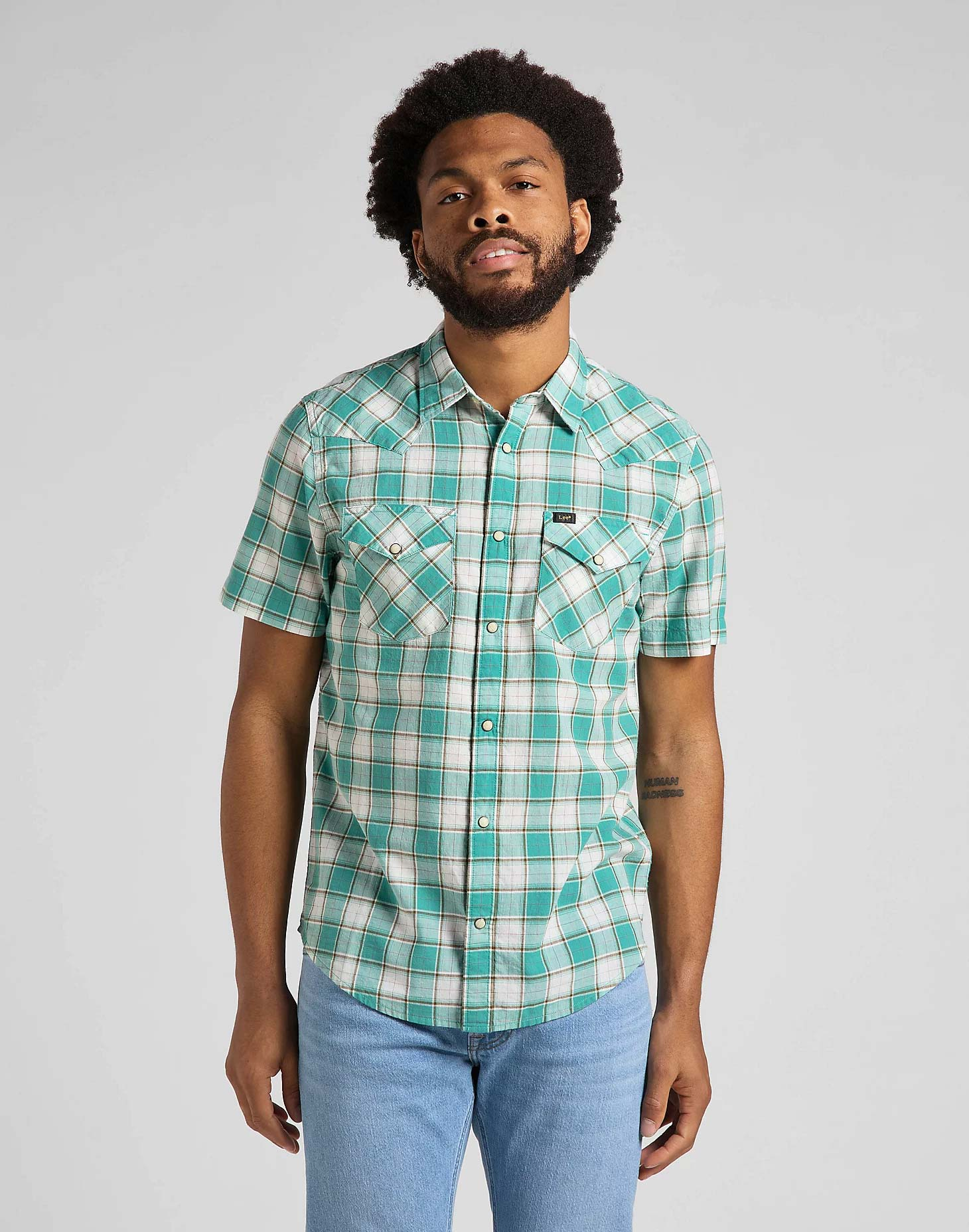 Foto 1 - Lee camisa de hombre de m/c L66OOBUB de cuadros turquesa