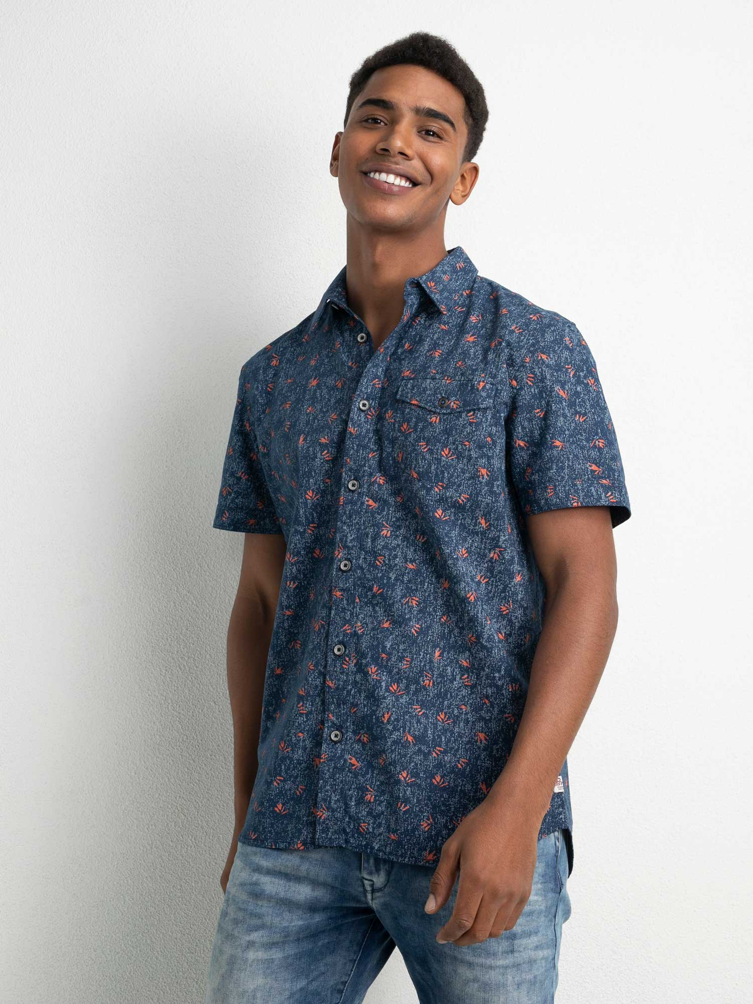 Petrol camisa de hombre de m/c SIS430/5082 azul