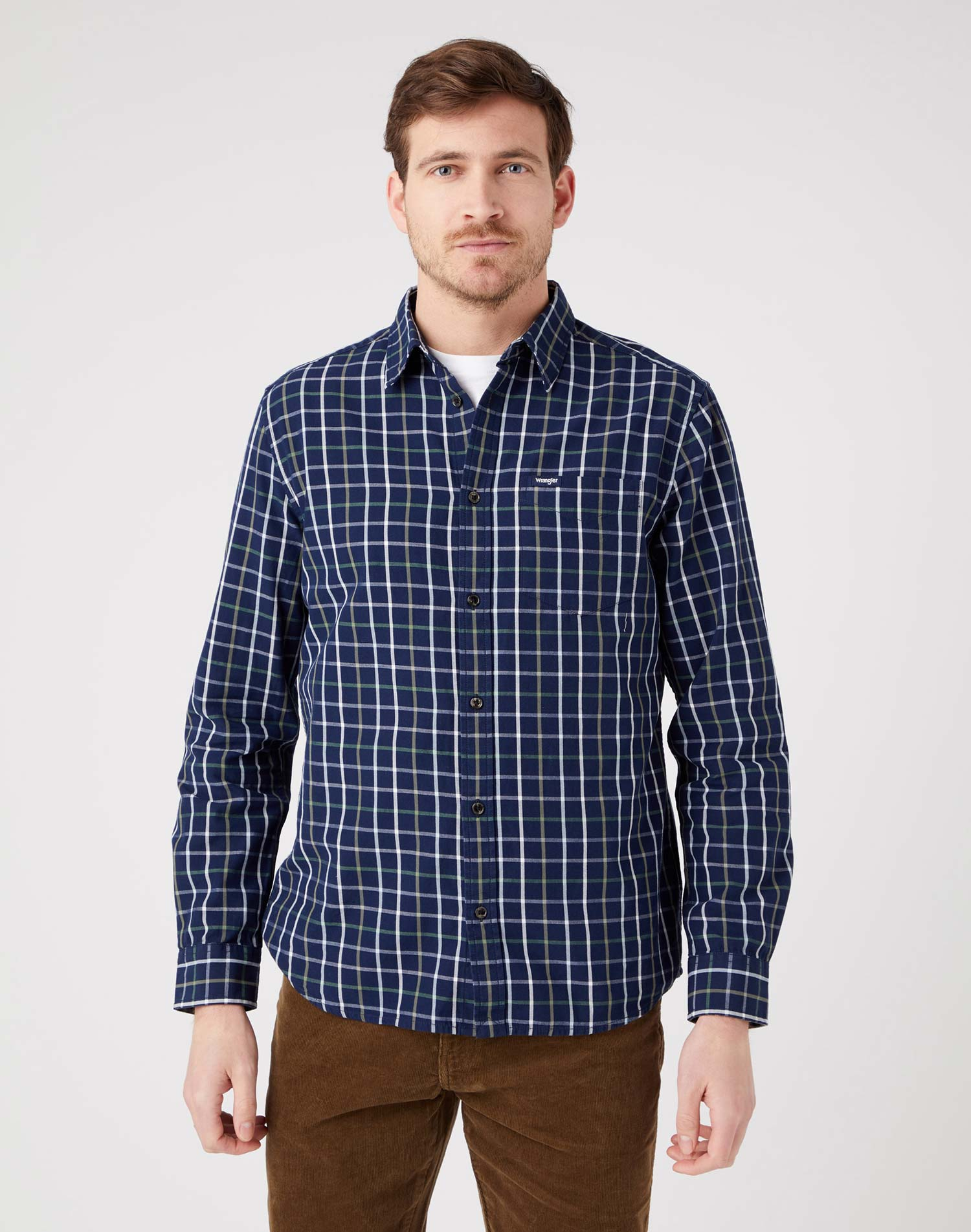 Wrangler camisa d'home de m/ll W5K2MZ114 quadres blau marí