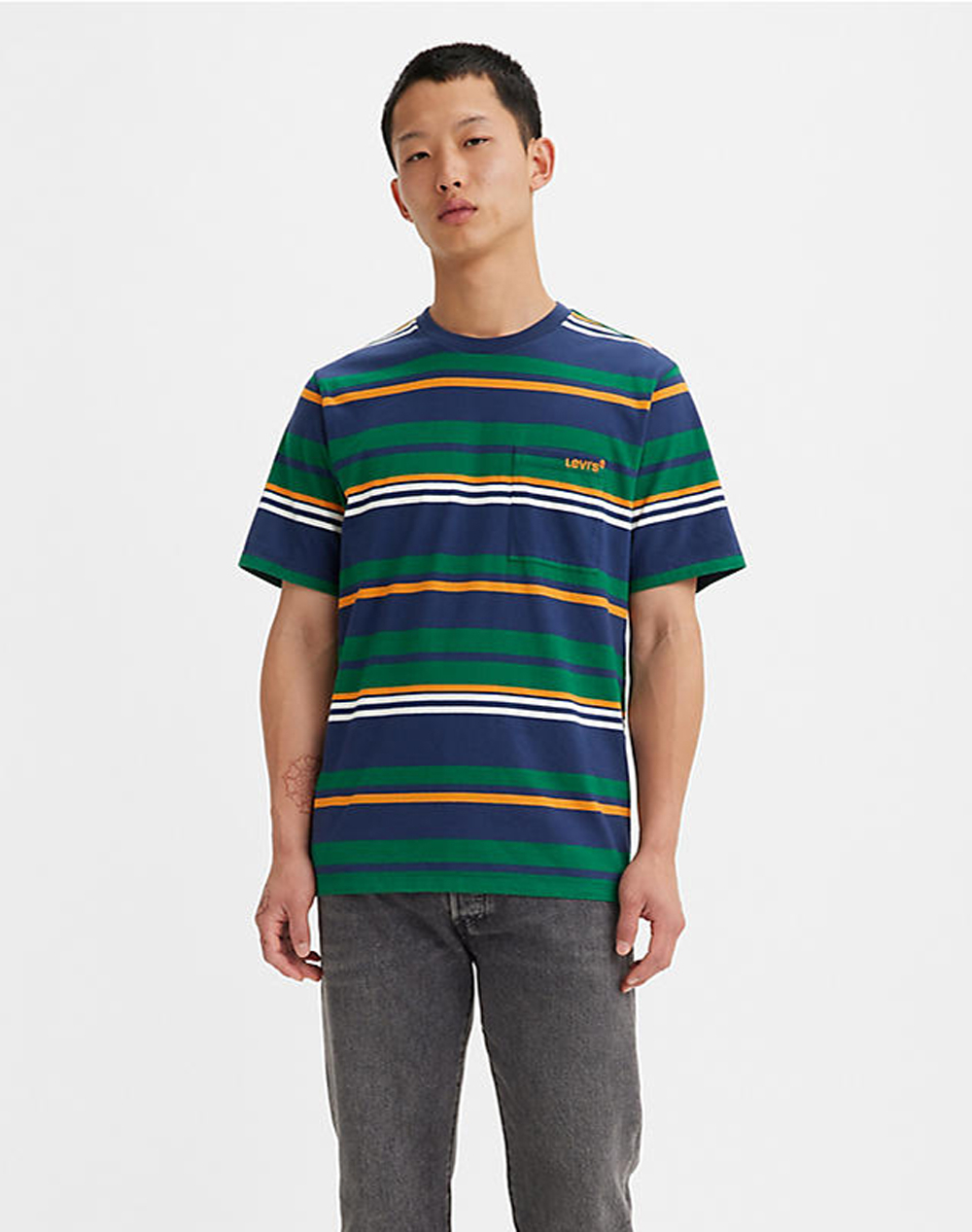 Levi’s® camiseta de hombre de m/c A3697-0005 verde con franjas de diferentes colores