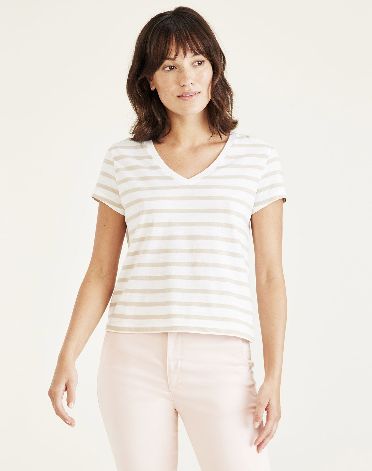 Dockers samarreta de dona de m/c A1759-0017 blanca de ratlles beix