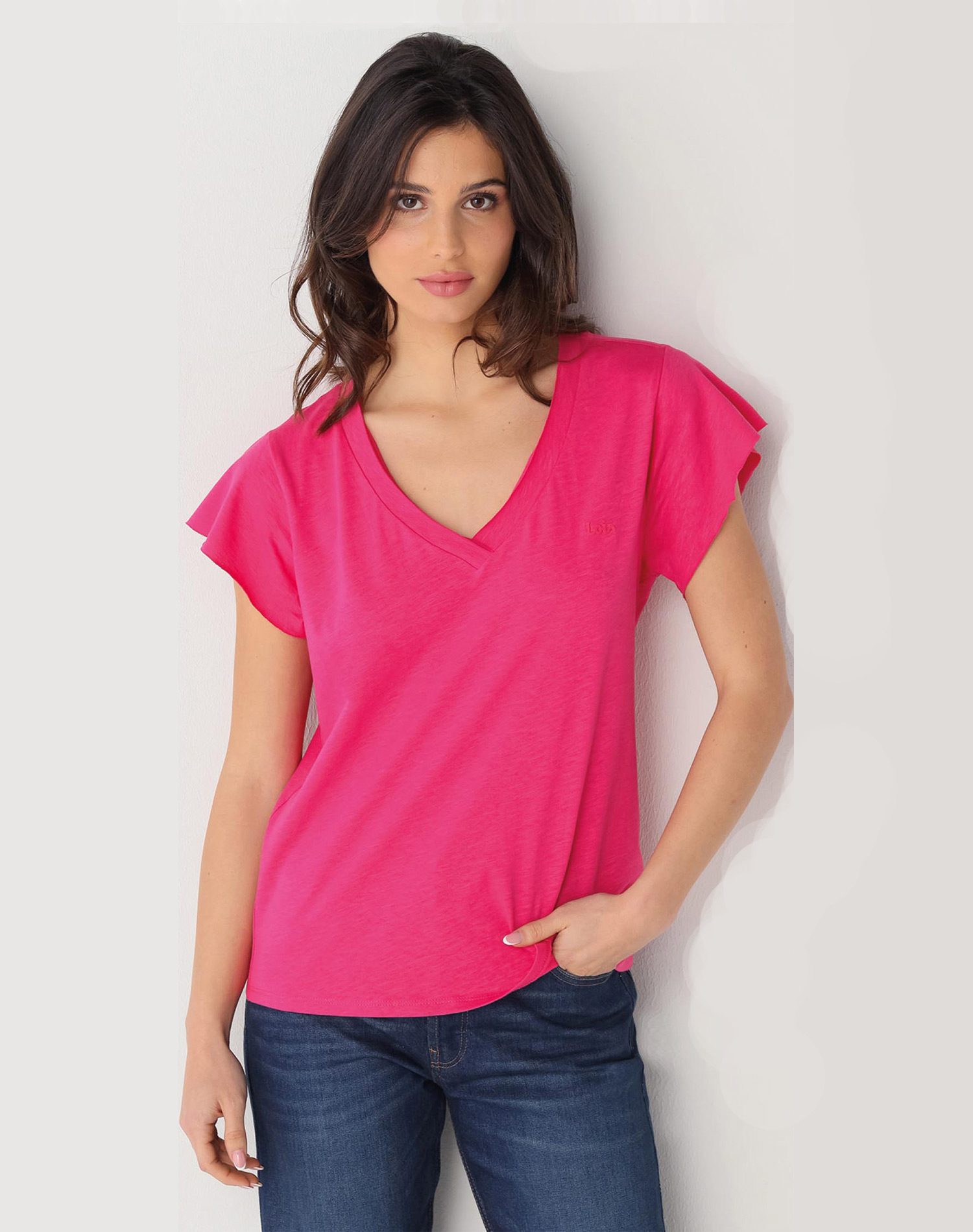 Lois camiseta de mujer de m/c y cuello de pico 42129/538 fúcsia