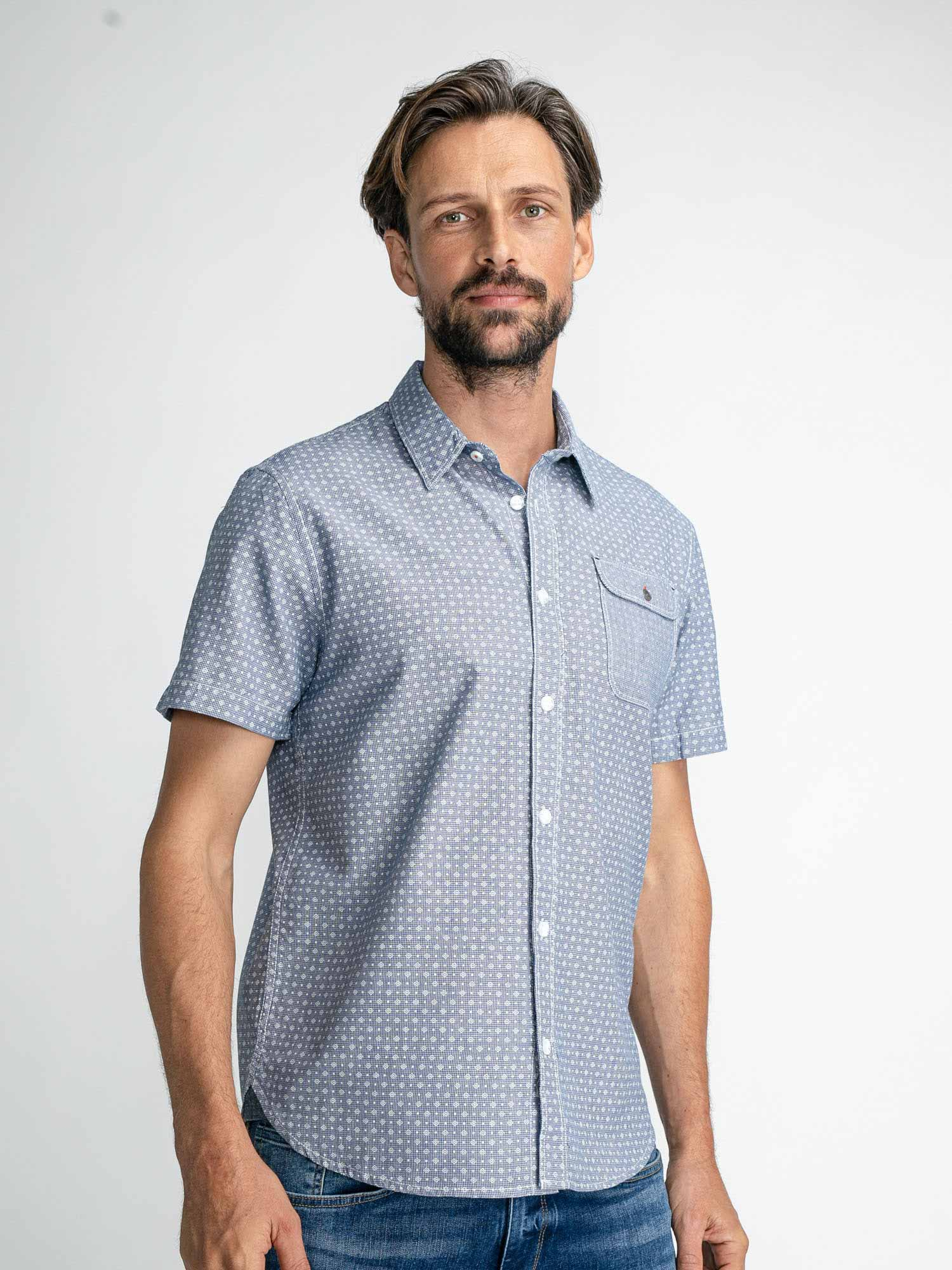 Petrol camisa d'home de m/c SIS406/5093 blava estampada