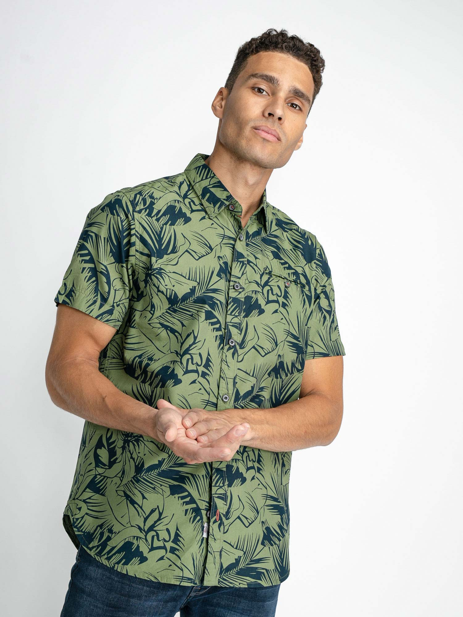 Petrol camisa d'home de m/c SIS422/6134 caqui estampada