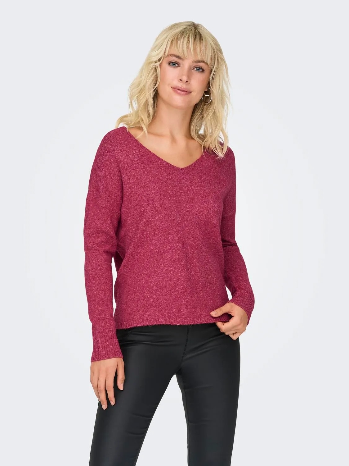 Only jersey de mujer de cuello pico Rica 15224360  fúcsia granita