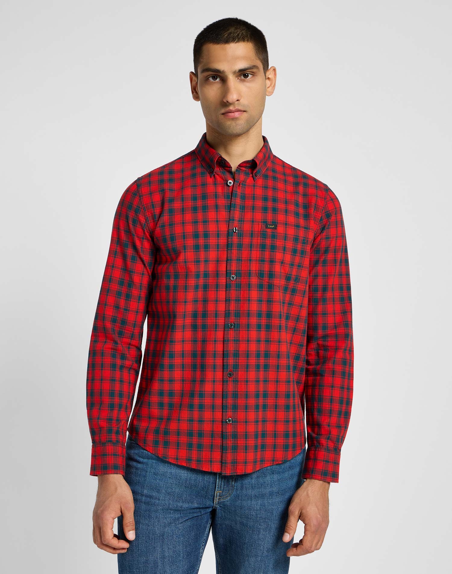 Lee camisa d'home de m/ll 112355643 de quadres vermells