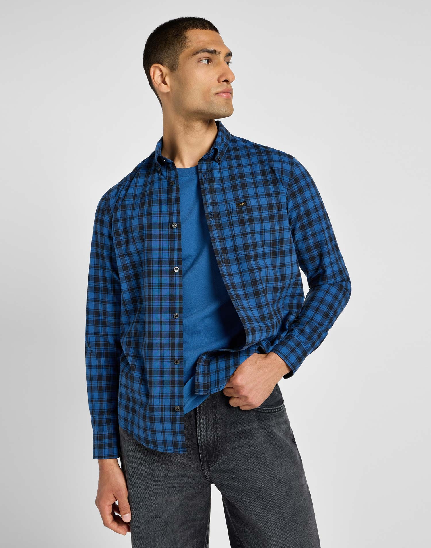 Lee camisa d'home de m/ll 112355642 de quadres blaus